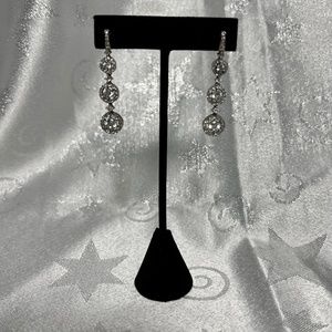 Silver Dangle Drop Earrings with crystal stones L: 2 inch